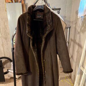 Suede Coat w/ Faux Fur Lining - Jones NY